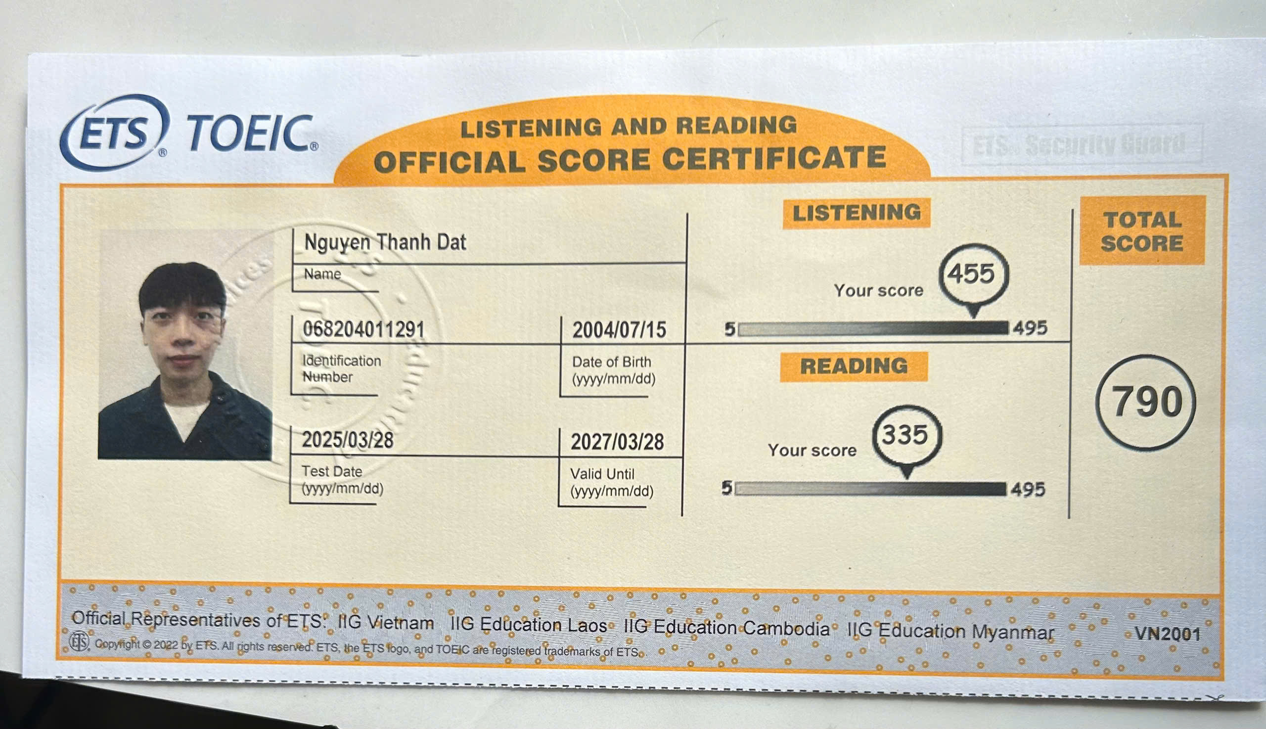 TOEIC L&R Certificate