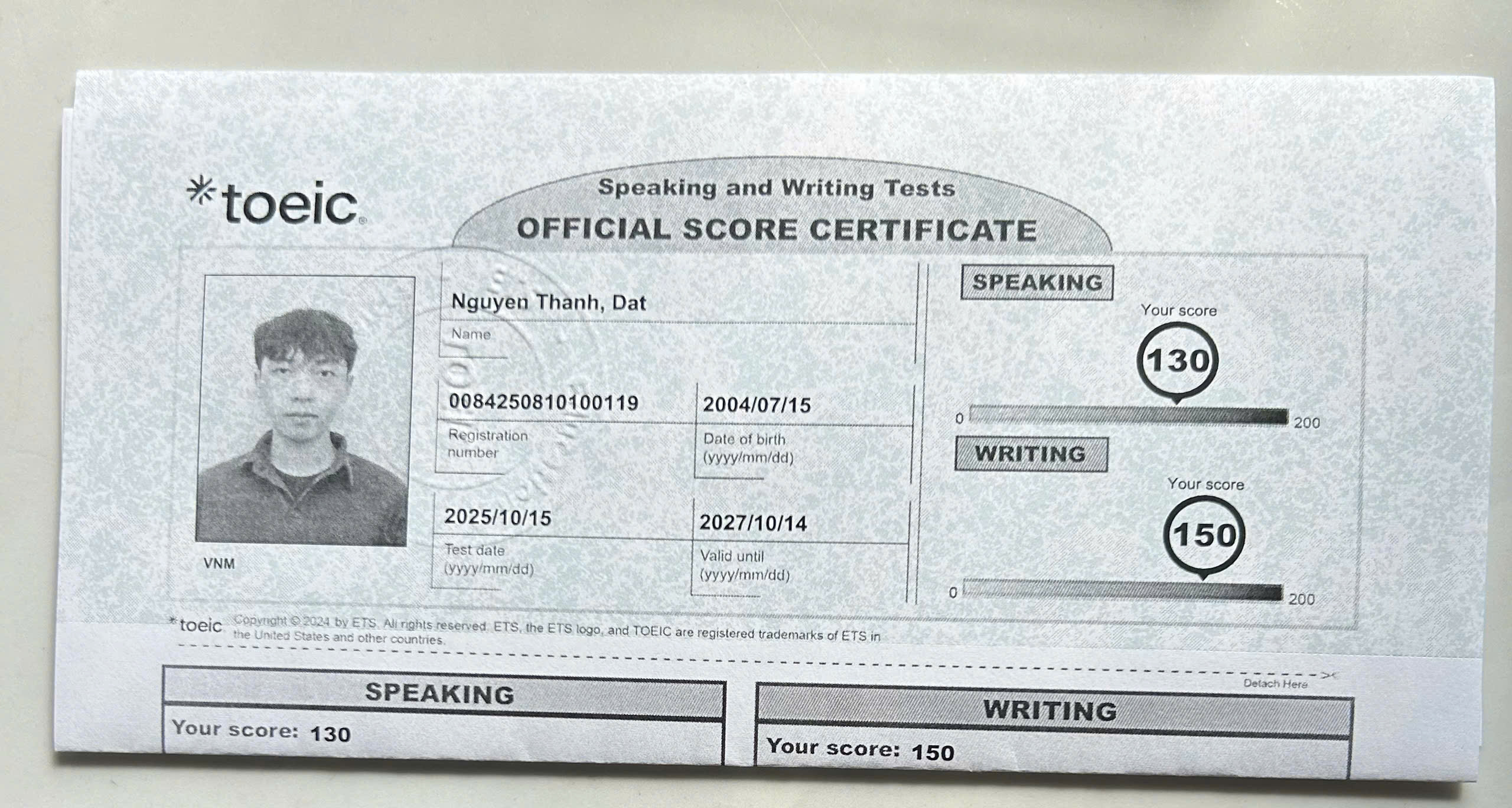 TOEIC S&W Certificate